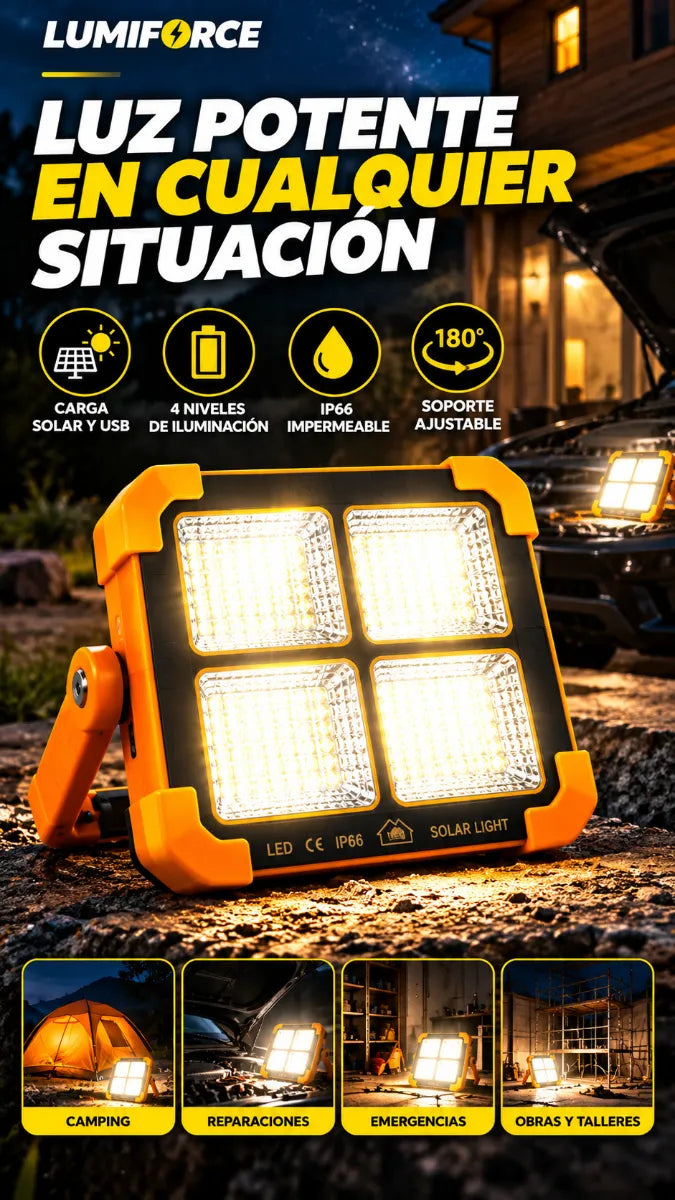 🔦 Reflector Solar LED de 100W – ¡Iluminación Potente para Cualquier Emergencia!
