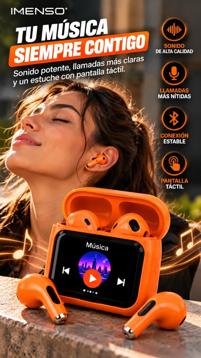 🎧 Audífonos Bluetooth IMENSO con Pantalla Táctil Inteligente
