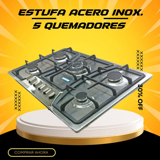 Parrilla Estufa  Empotrable Shorbull 5 Quemadores | Acero Inoxidable, Encendido Electrónico