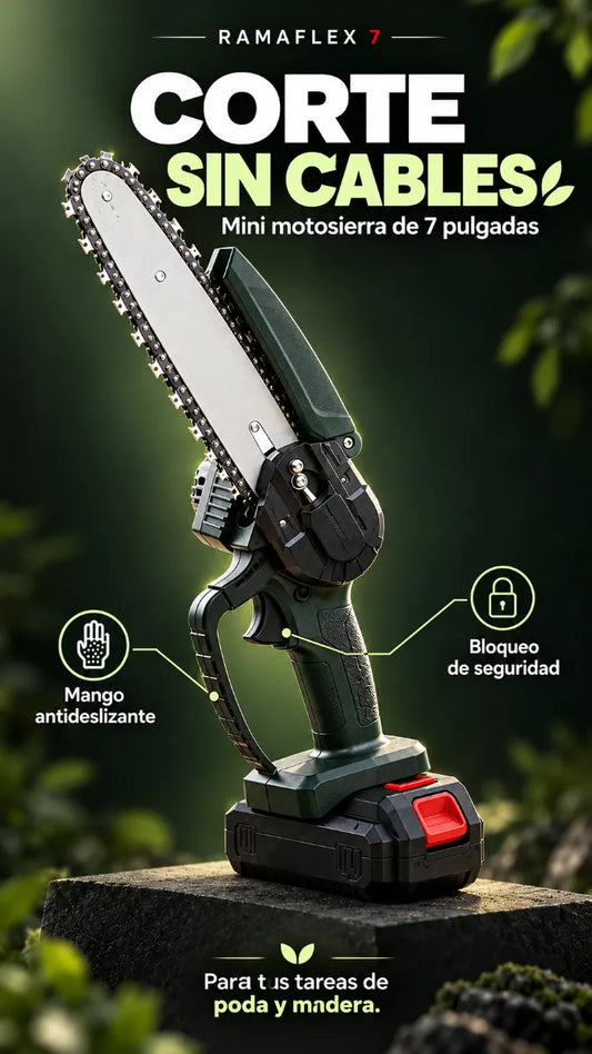 RAMAFLEX 7 🌿 Mini Motosierra Inalámbrica de 7 Pulgadas para Poda y Corte de Madera