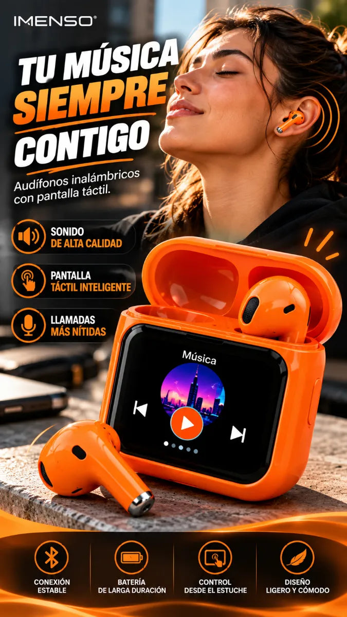 🎧 Audífonos Bluetooth IMENSO con Pantalla Táctil Inteligente