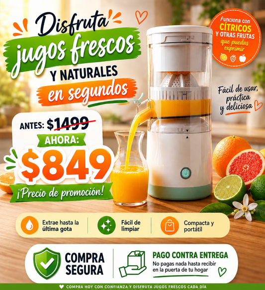 Exprimidor Eléctrico Inalámbrico FrescoGo | Jugo Fresco, Cero Esfuerzo