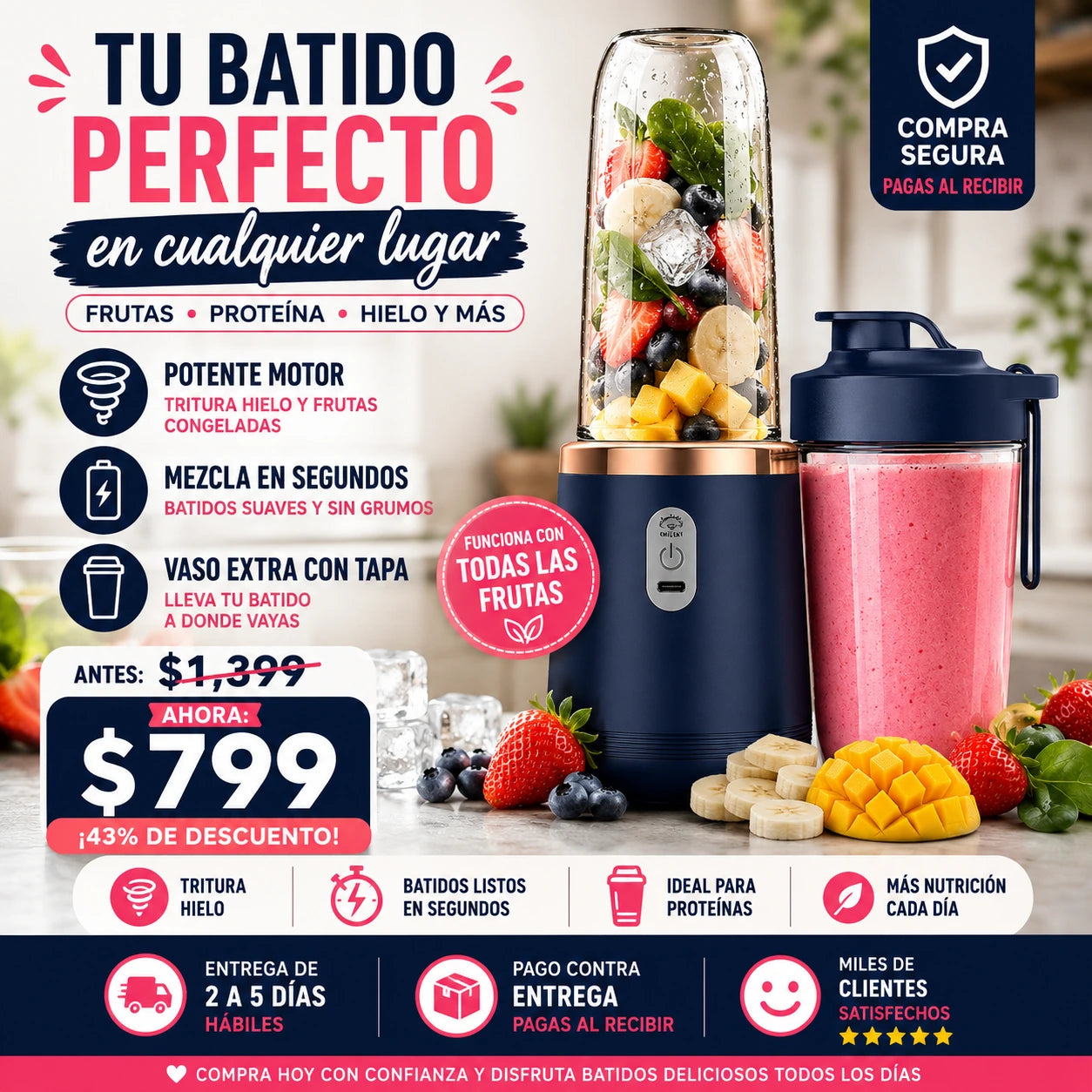 ShakeGo |🥤Licuadora Portátil para Jugos y Smoothies 🧊