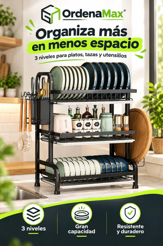 OrdenaMax 3 Niveles | Escurridor de Platos Multifuncional de Gran Capacidad