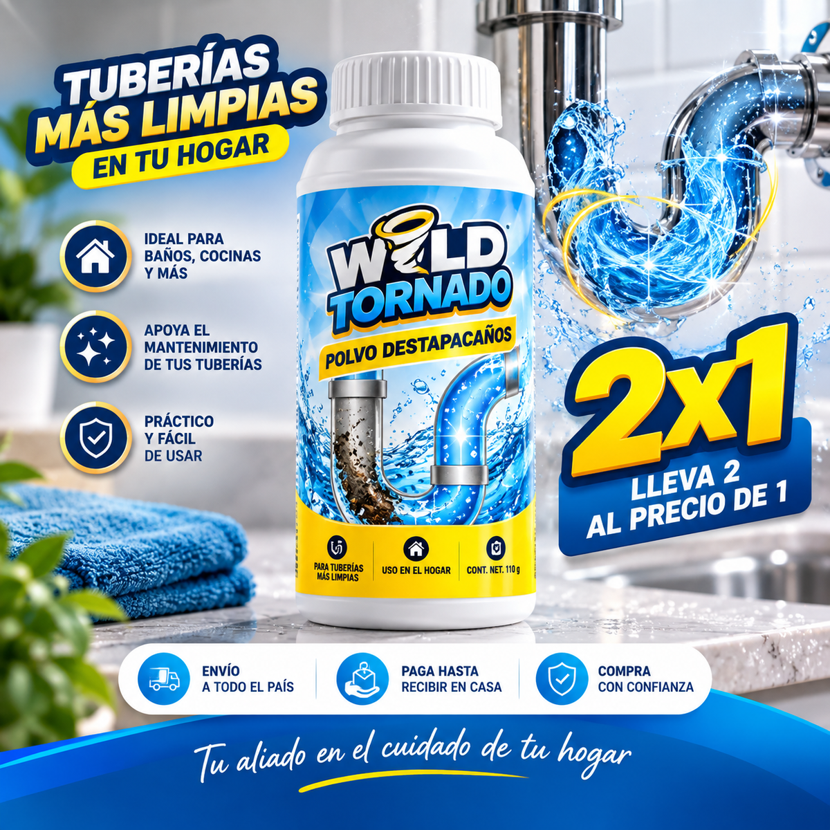 Wild Tornado – Destapador de Cañerías Potente y Seguro (Fórmula No Corrosiva) 🫧