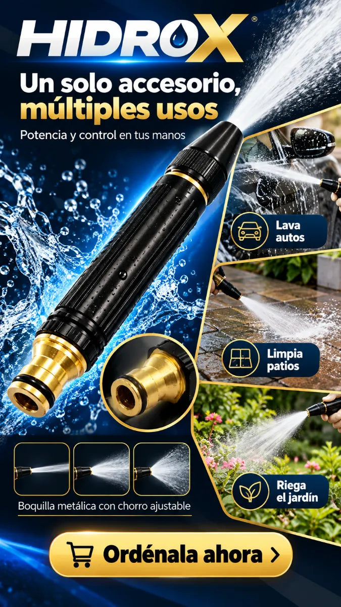 HIDROX™ | Boquilla Metálica de Alta Presión con Chorro Ajustable para Manguera