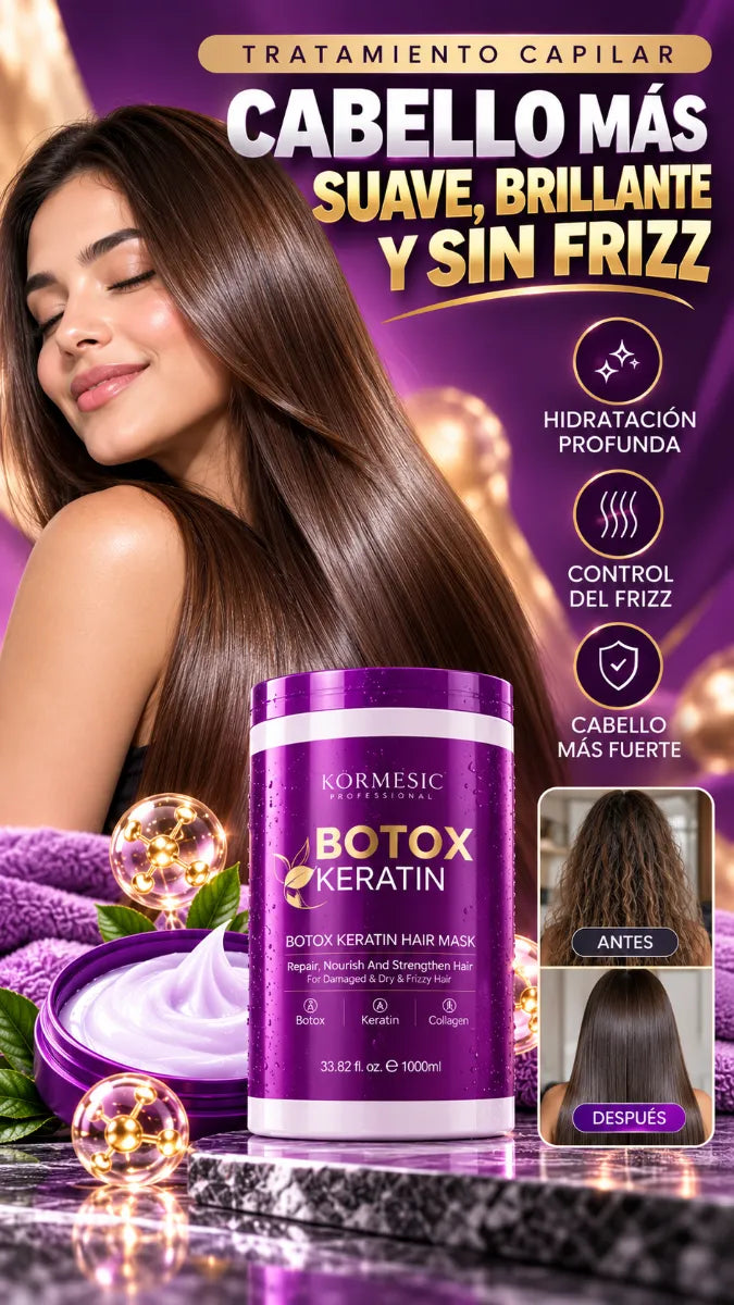 💜 Kormesic Botox Keratin 1000 ml | Mascarilla Capilar con Keratina y Colágeno – ¡Más Suavidad y Brillo!