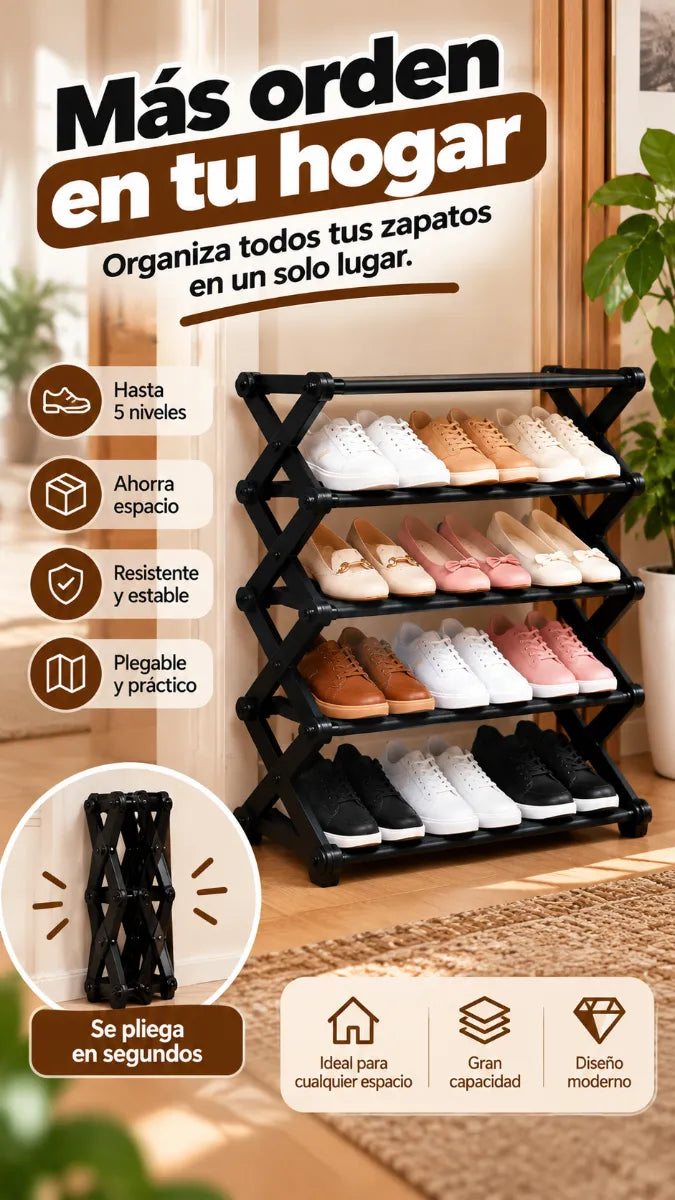 ZAPAFLEX™ | Zapatero Plegable de 5 Niveles – ¡Más Orden y Menos Espacio!