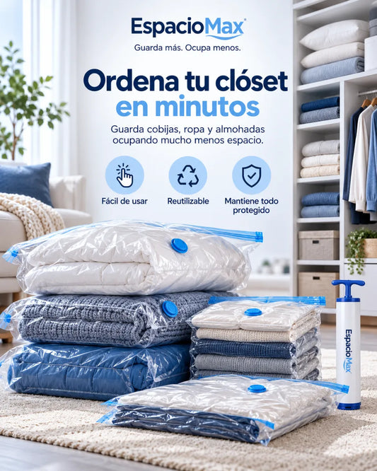 EspacioMax™ | Bolsas de Almacenamiento al Vacío – Ahorra Espacio y Organiza tu Hogar