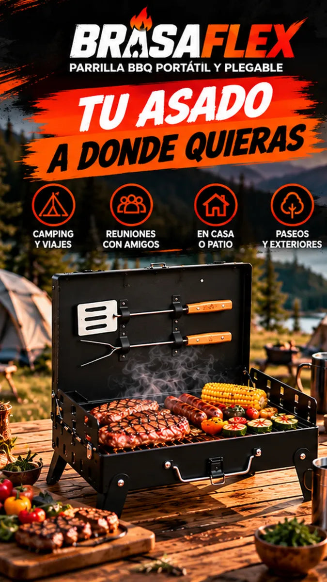 BRASAFLEX 🔥 | Parrilla BBQ Portátil y Plegable con Accesorios