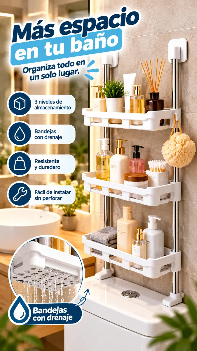 BAÑOVA™ | Organizador de Baño de 3 Niveles – ¡Más Espacio y Menos Desorden!