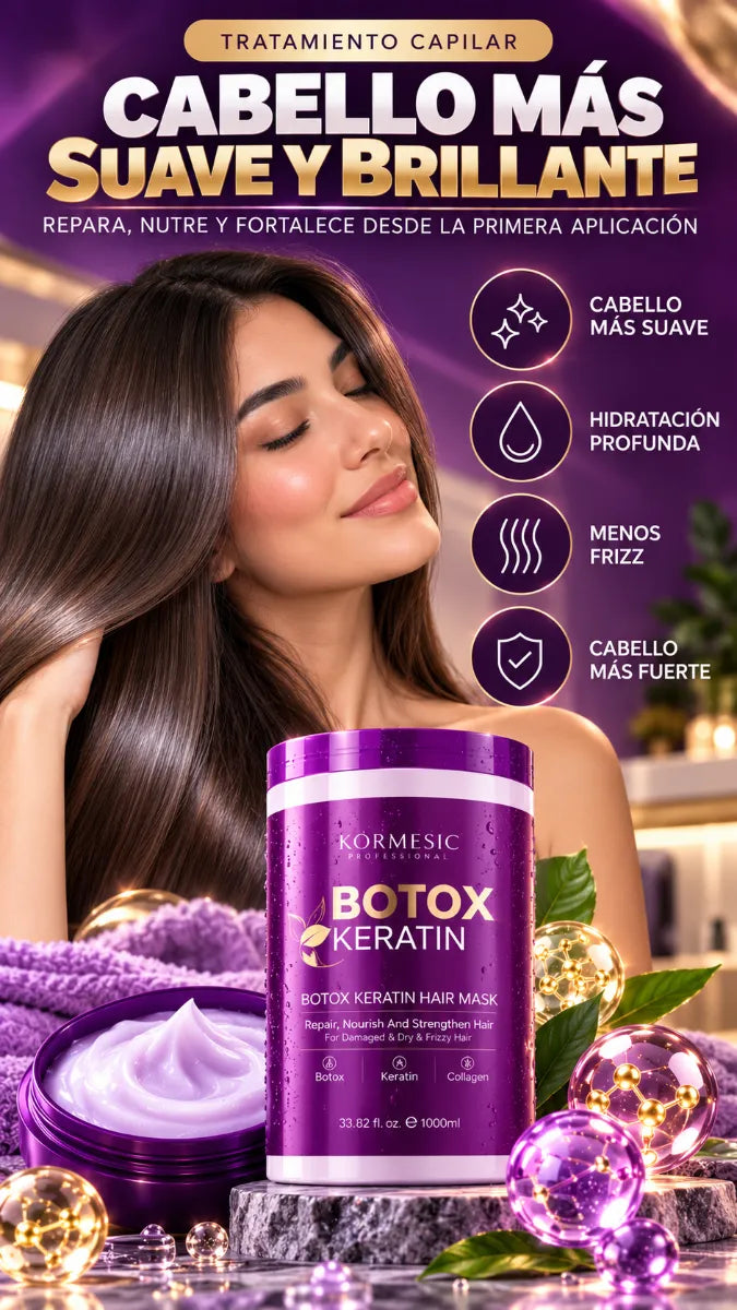 💜 Kormesic Botox Keratin 1000 ml | Mascarilla Capilar con Keratina y Colágeno – ¡Más Suavidad y Brillo!