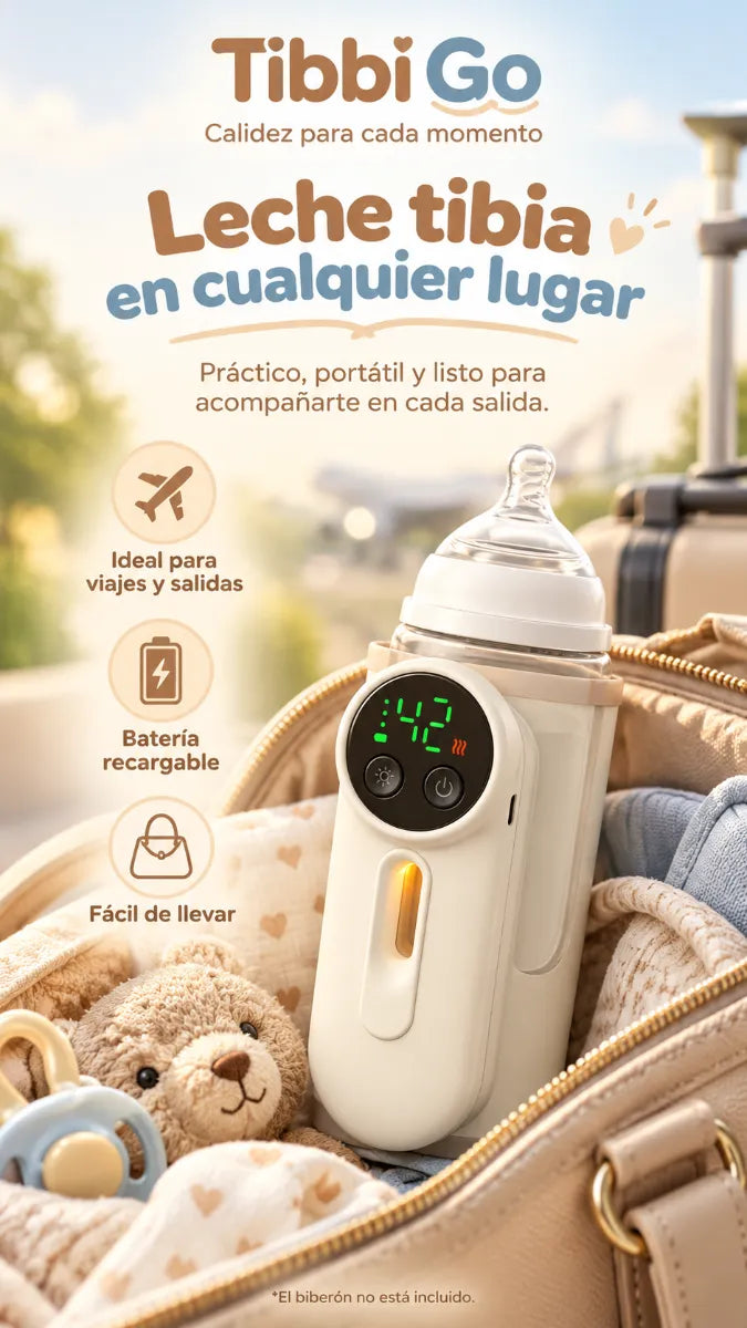 Tibbi Go™ | Calentador de Biberones Portátil y Recargable – Leche Tibia Donde Quiera que Estés