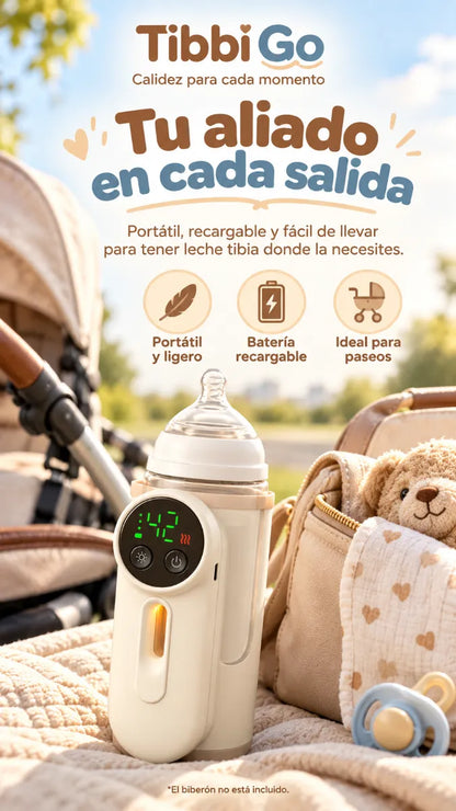 Tibbi Go™ | Calentador de Biberones Portátil y Recargable – Leche Tibia Donde Quiera que Estés