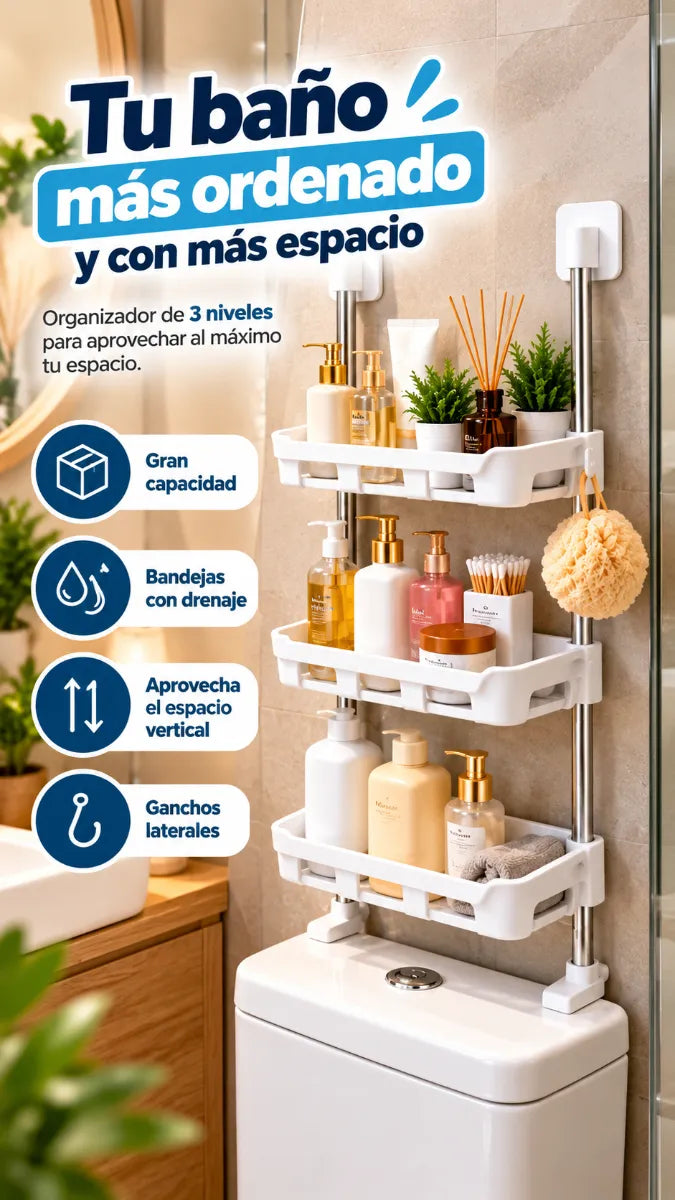 BAÑOVA™ | Organizador de Baño de 3 Niveles – ¡Más Espacio y Menos Desorden!