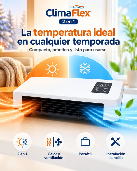 ClimaFlex 2 en 1 | Calefactor y Ventilador Eléctrico Portátil para el Hogar