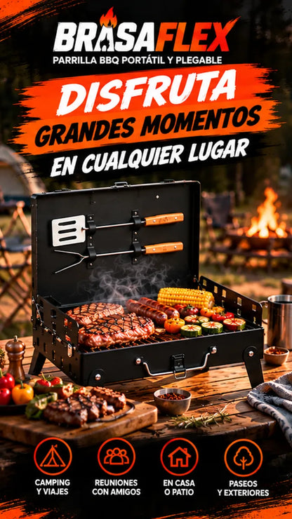 BRASAFLEX 🔥 | Parrilla BBQ Portátil y Plegable con Accesorios
