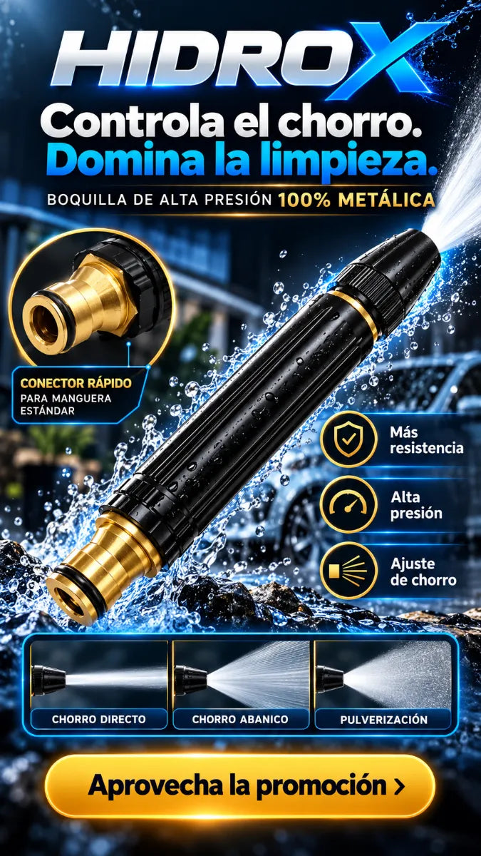 HIDROX™ | Boquilla Metálica de Alta Presión con Chorro Ajustable para Manguera