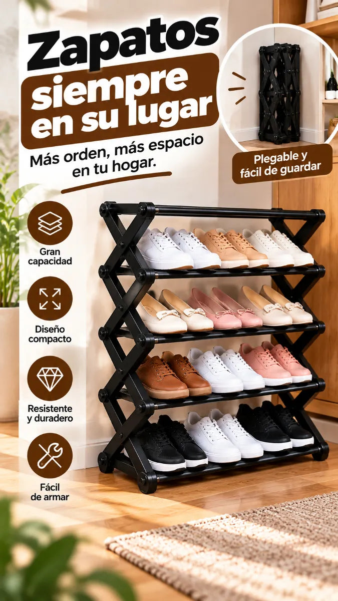 ZAPAFLEX™ | Zapatero Plegable de 5 Niveles – ¡Más Orden y Menos Espacio!