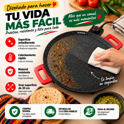 Comal Eléctrico 30 cm™ | Cocina y Calienta Directo en tu Mesa 🌮🔥