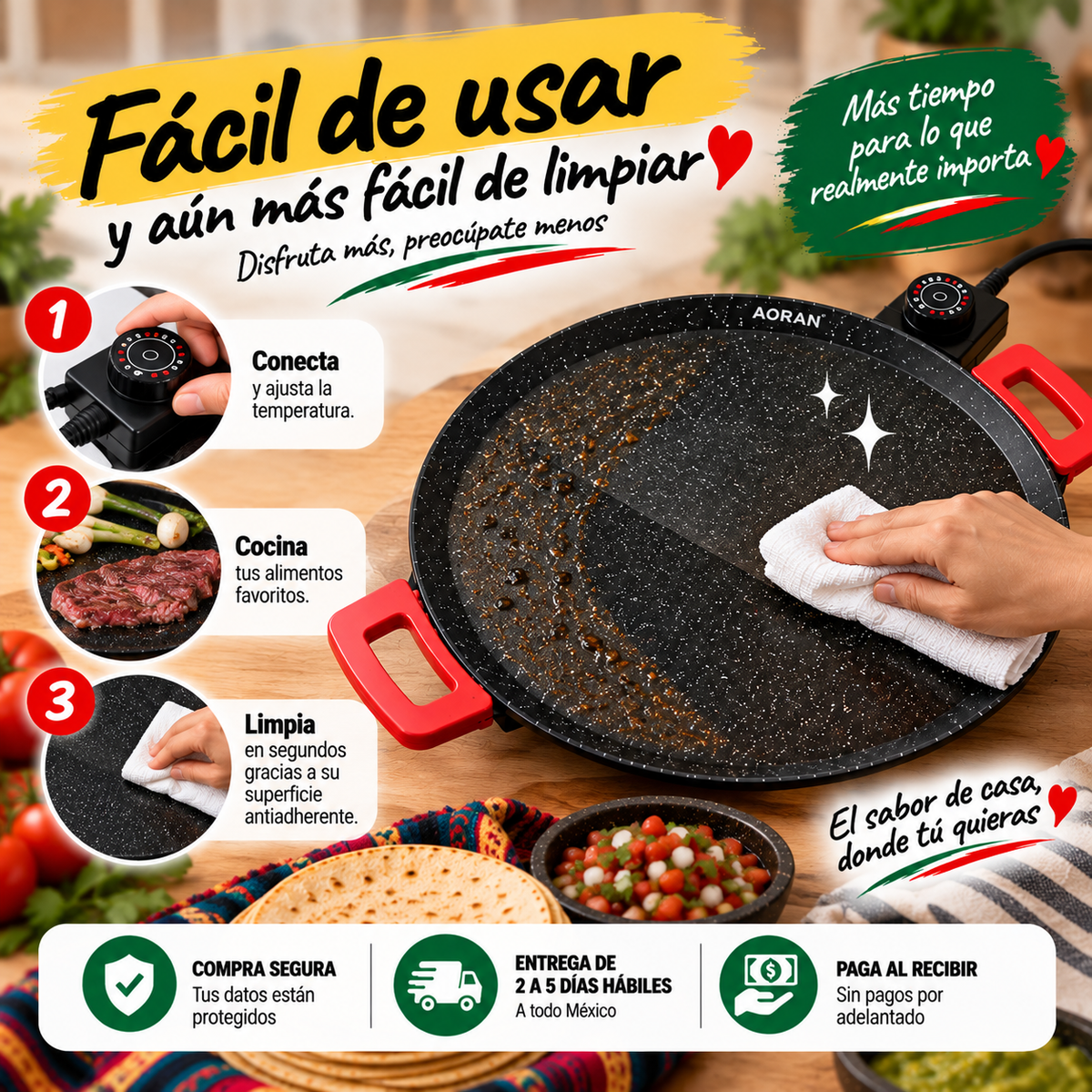 Comal Eléctrico 30 cm™ | Cocina y Calienta Directo en tu Mesa 🌮🔥