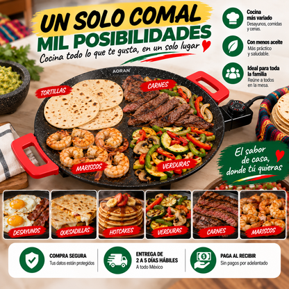 Comal Eléctrico 30 cm™ | Cocina y Calienta Directo en tu Mesa 🌮🔥