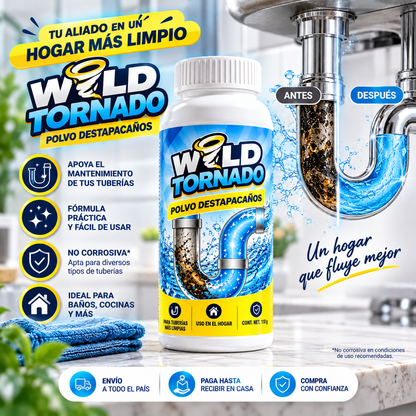 Wild Tornado – Destapador de Cañerías Potente y Seguro (Fórmula No Corrosiva) 🫧